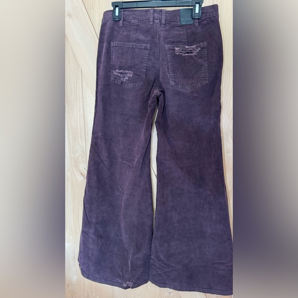 Free People Distressed Super Flare Curdoroy Pants Purple Size 28 - Picture 10 of 12